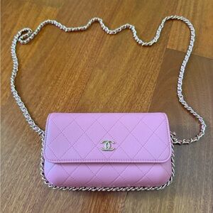 CHANEL Pink Quilted Leather Chain Crossbody Bag